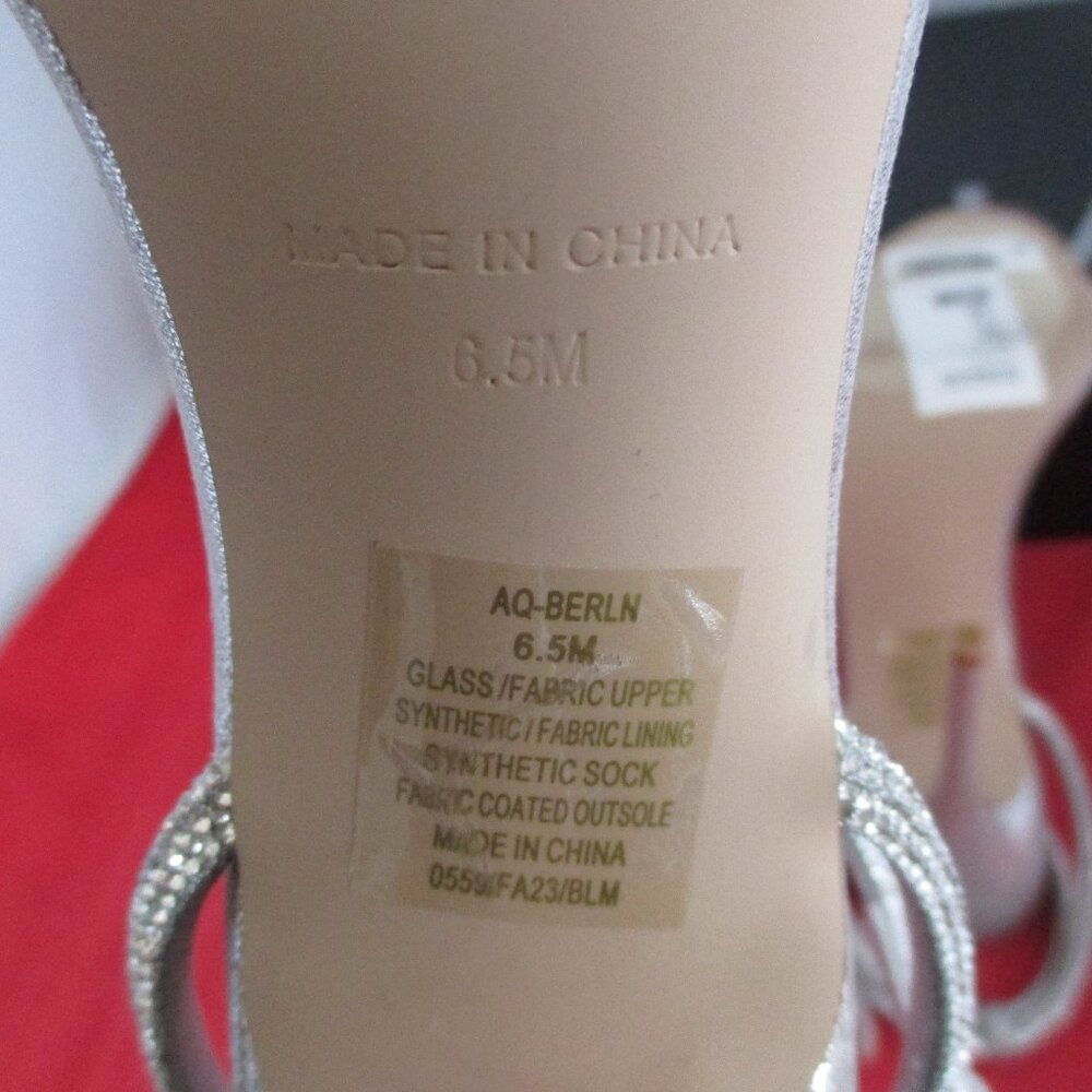 Aqua Berlin Embellished Metallic Heels $128 - US Size 6 1/2 - Silver - 1103 - Picture 9 of 12